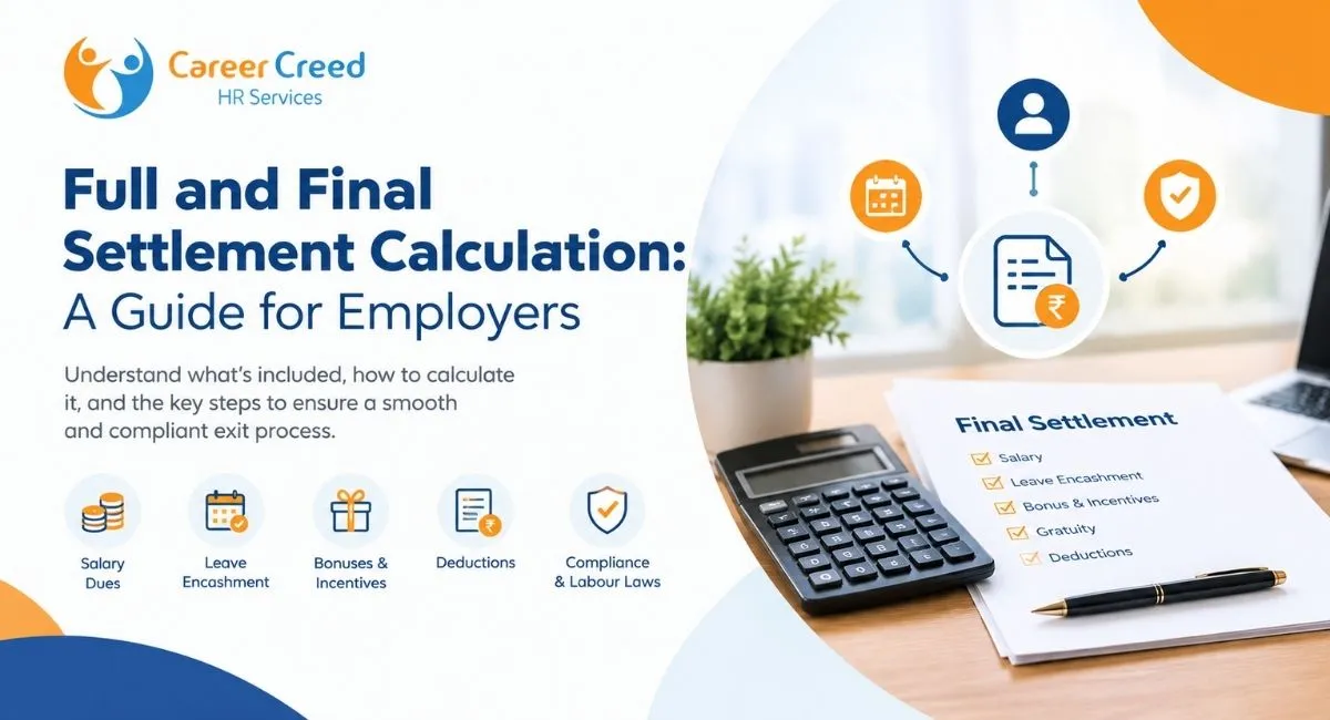 Full and final settlement calculation guide for employers covering salary dues, leave encashment, bonuses, deductions, and labour law compliance.